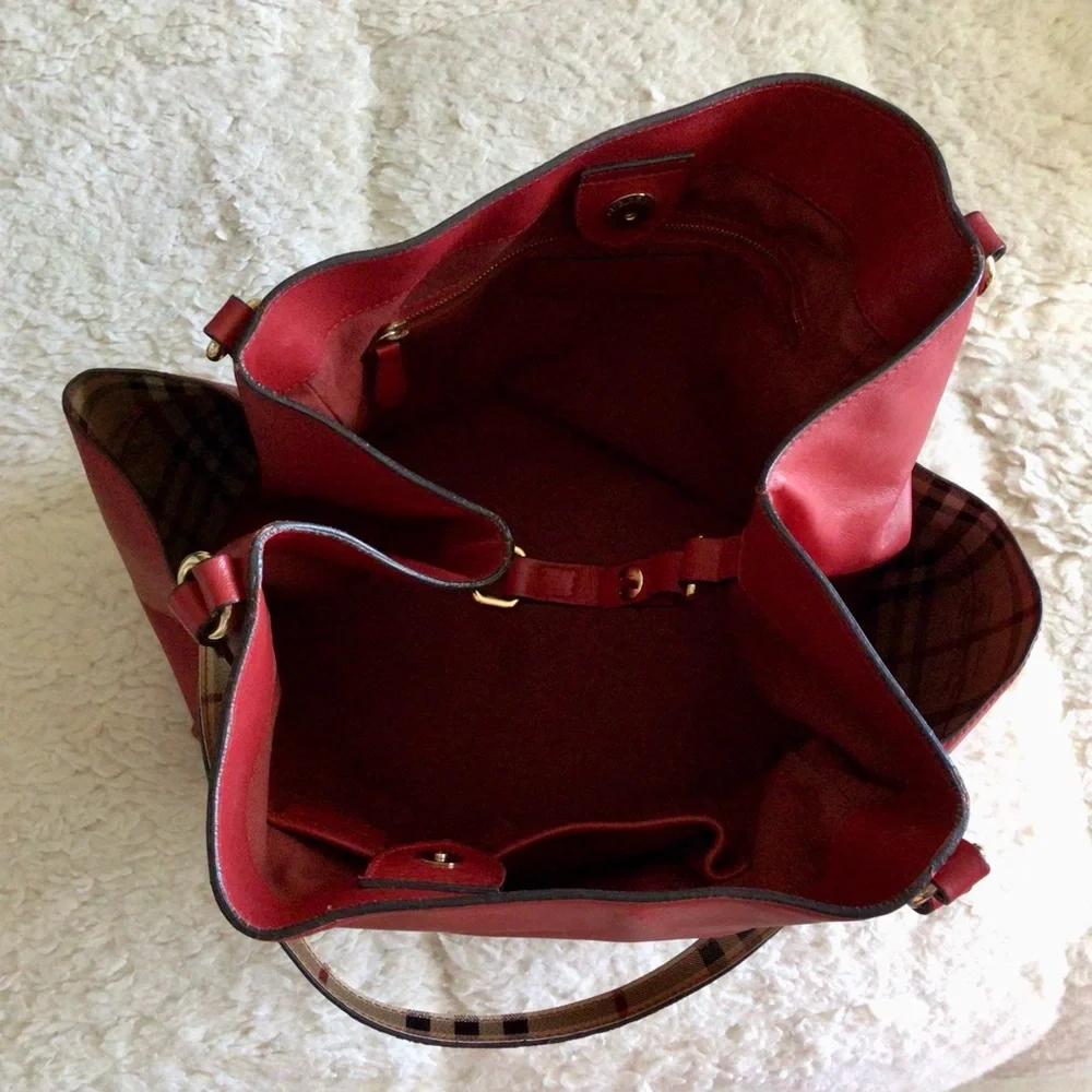 Burberry Calfskin Haymarket Check Small Canterbury Tote Red - Picture 7 of 15